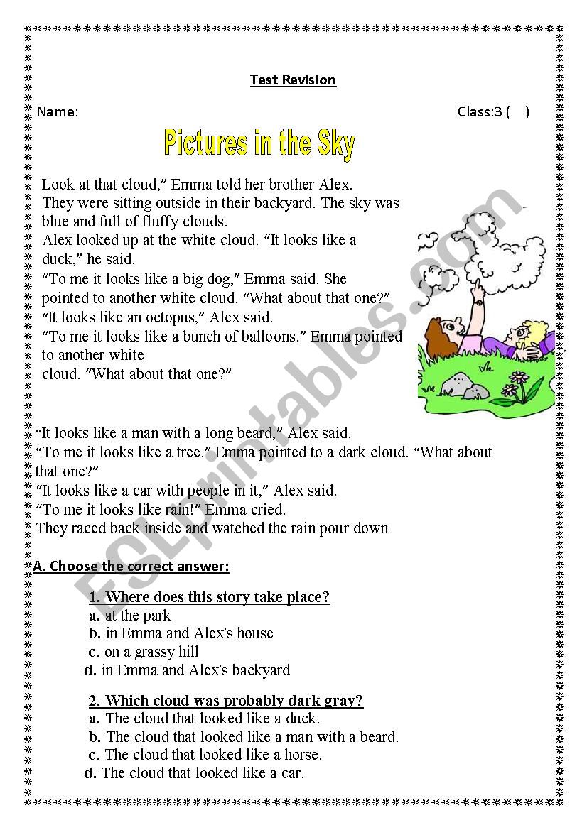 Grade 3 test revision worksheet