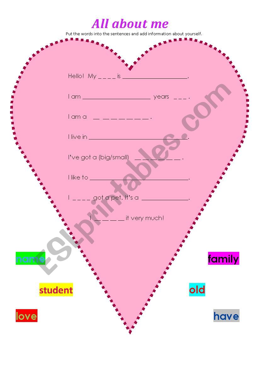 all about me worksheet
