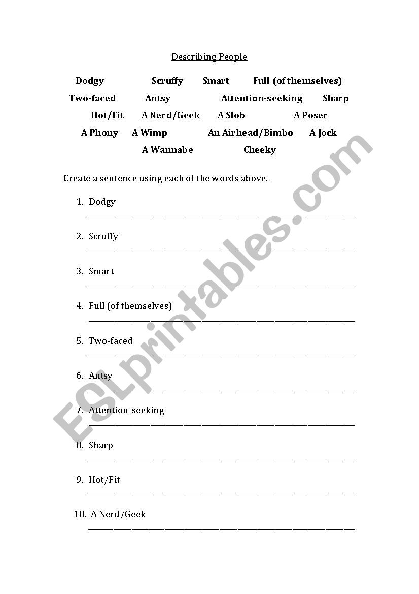 Describing People worksheet