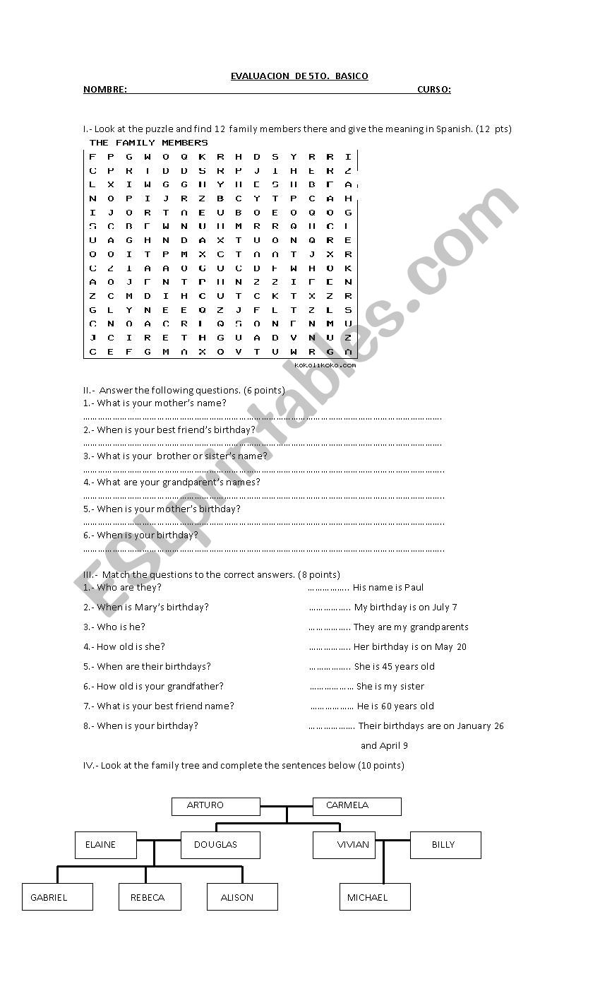 FAMILY TEST worksheet