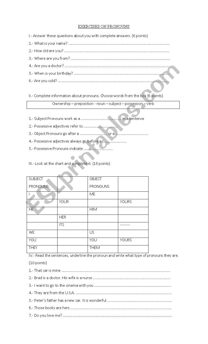 PRONOUNS worksheet