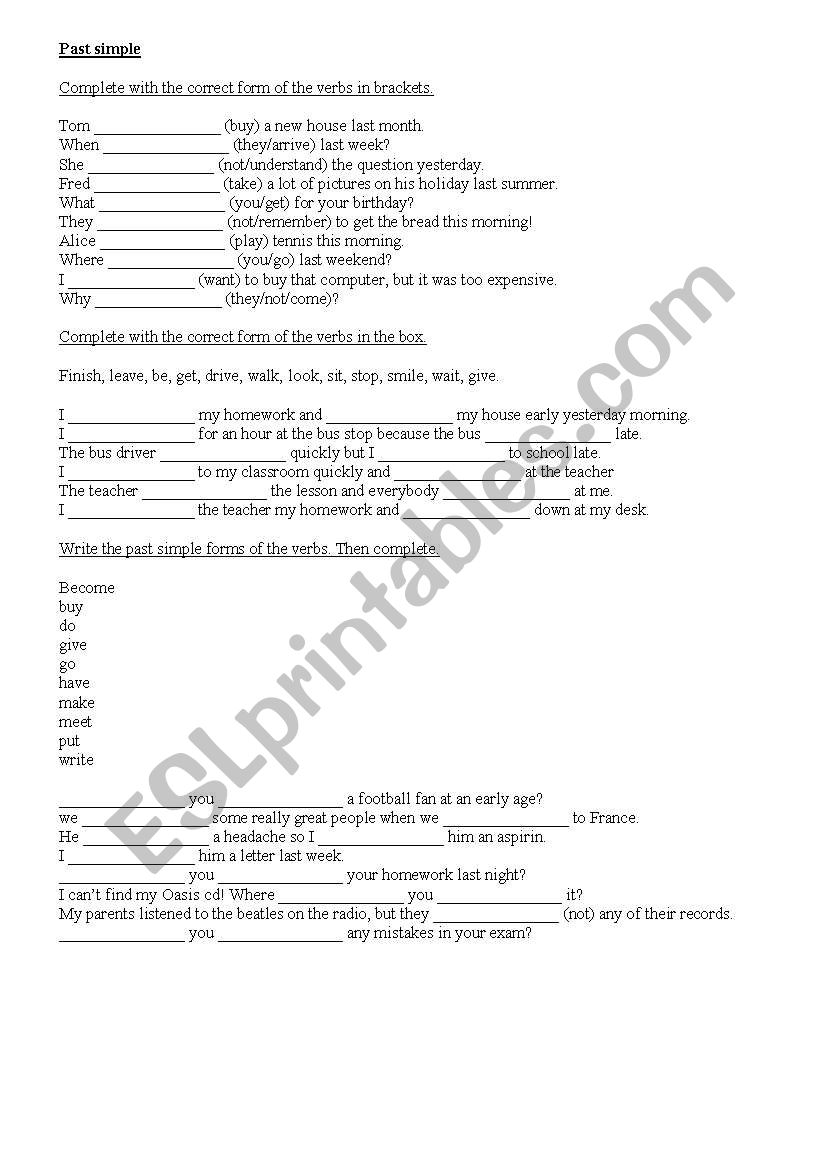 past simple worksheet