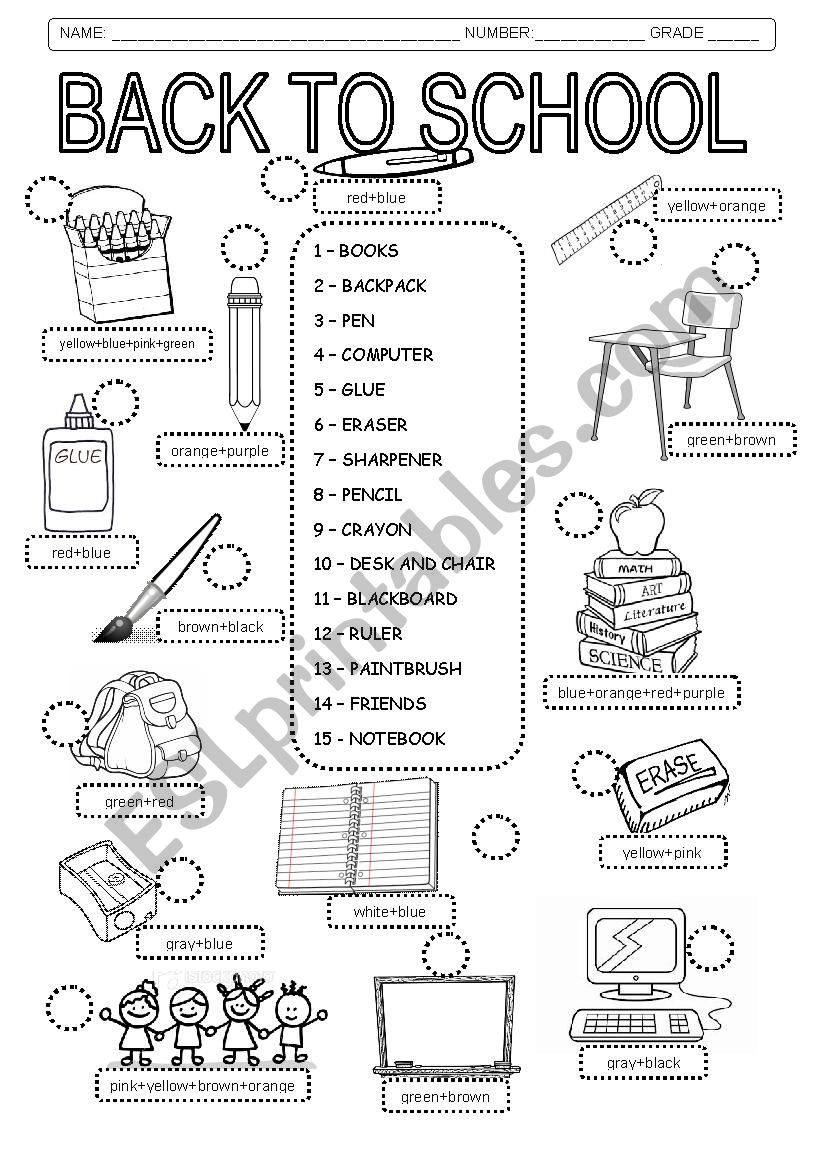 Back to School worksheet