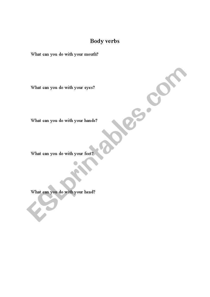 Body verbs worksheet