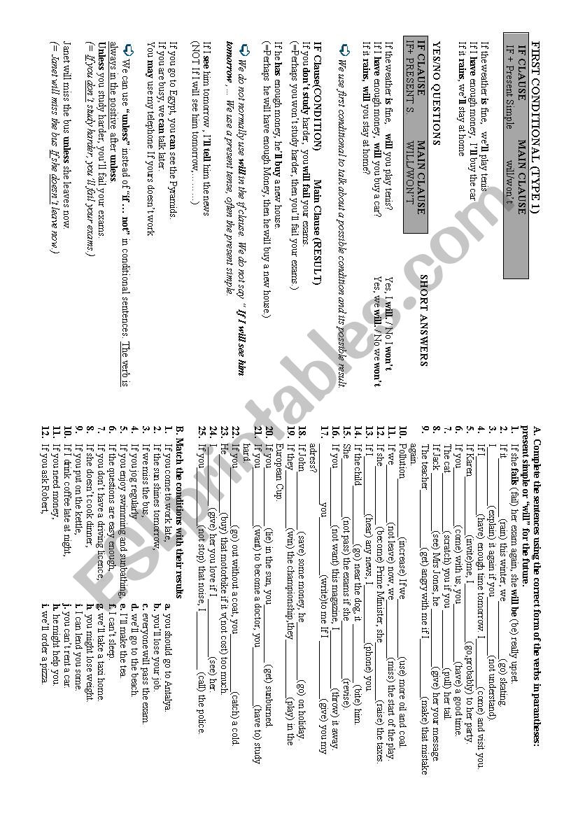 FIRST CONDITIONAL 1 worksheet