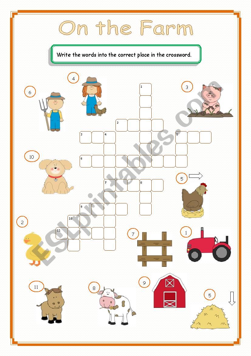 On the Farm Crossword worksheet