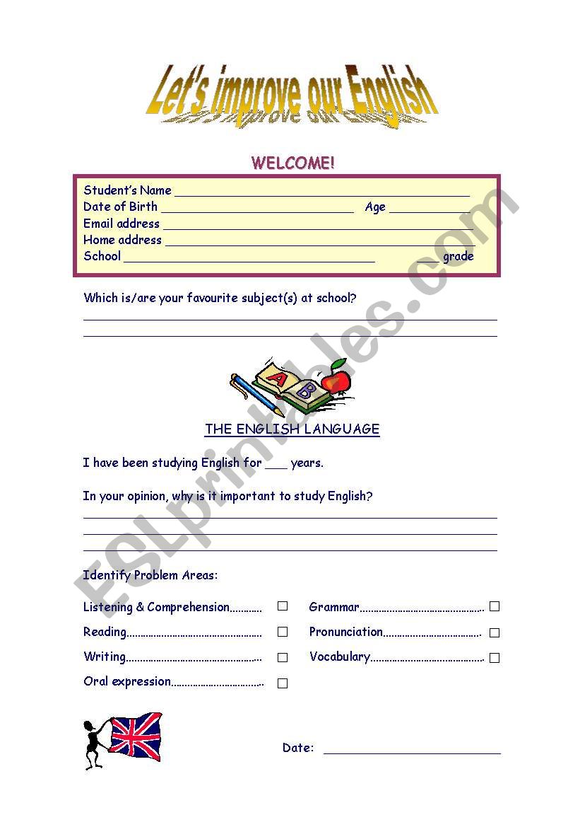 Welcome Sheet: first class worksheet