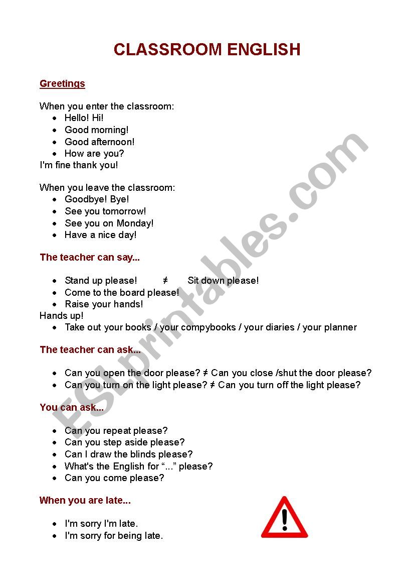 Classroom English  worksheet