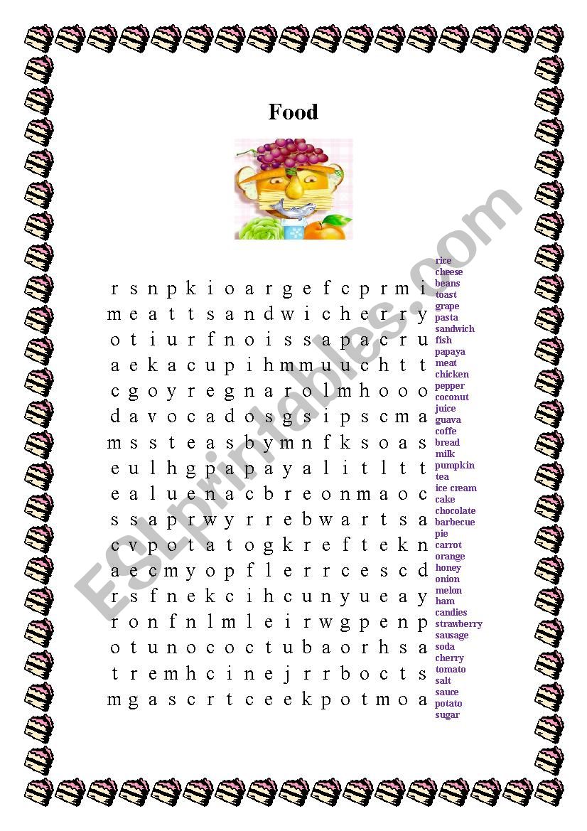 Food Wordsearch worksheet