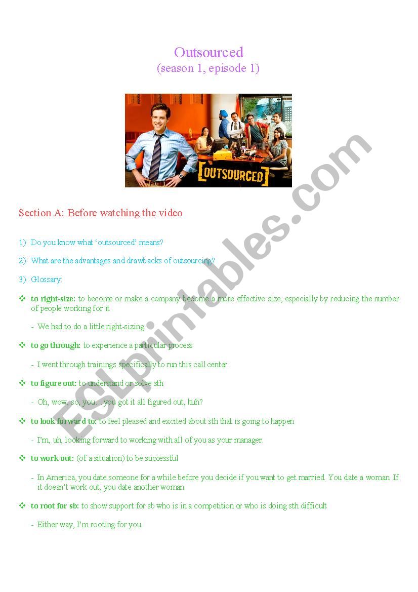 Sitcom: Outsourced worksheet