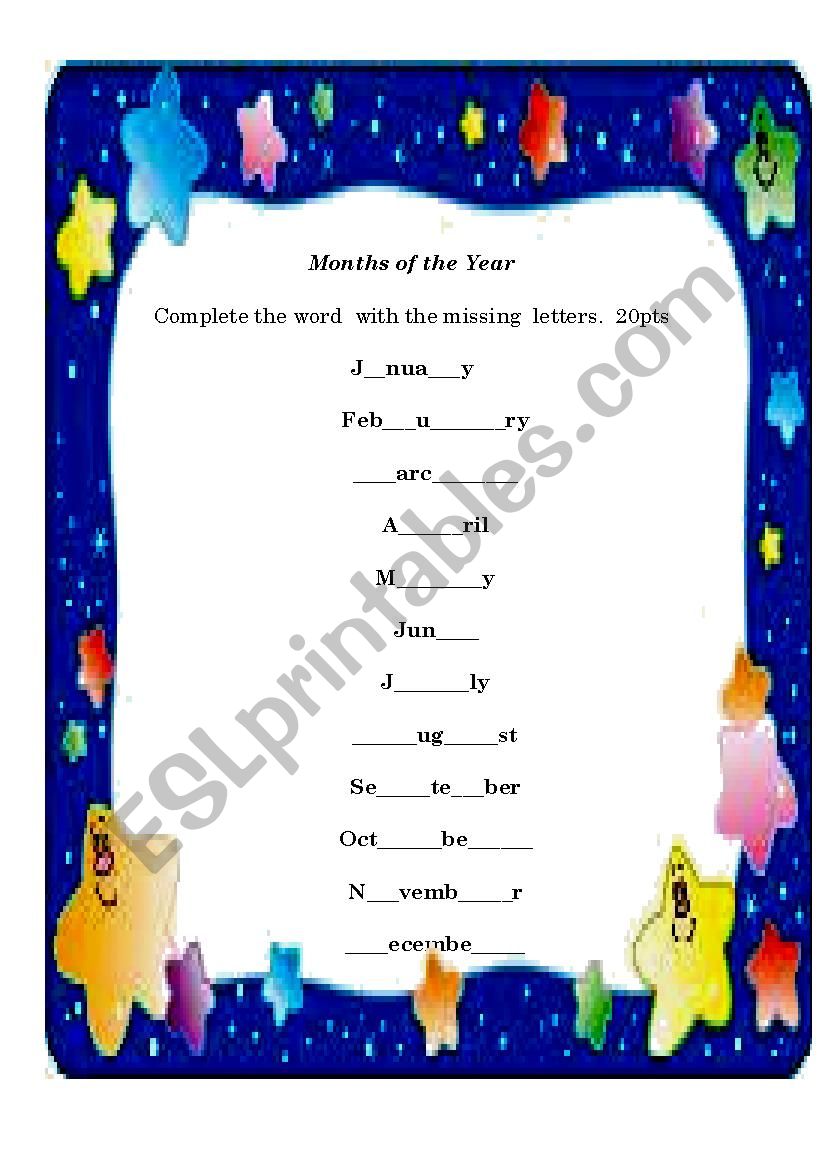 Months of the year complete worksheet