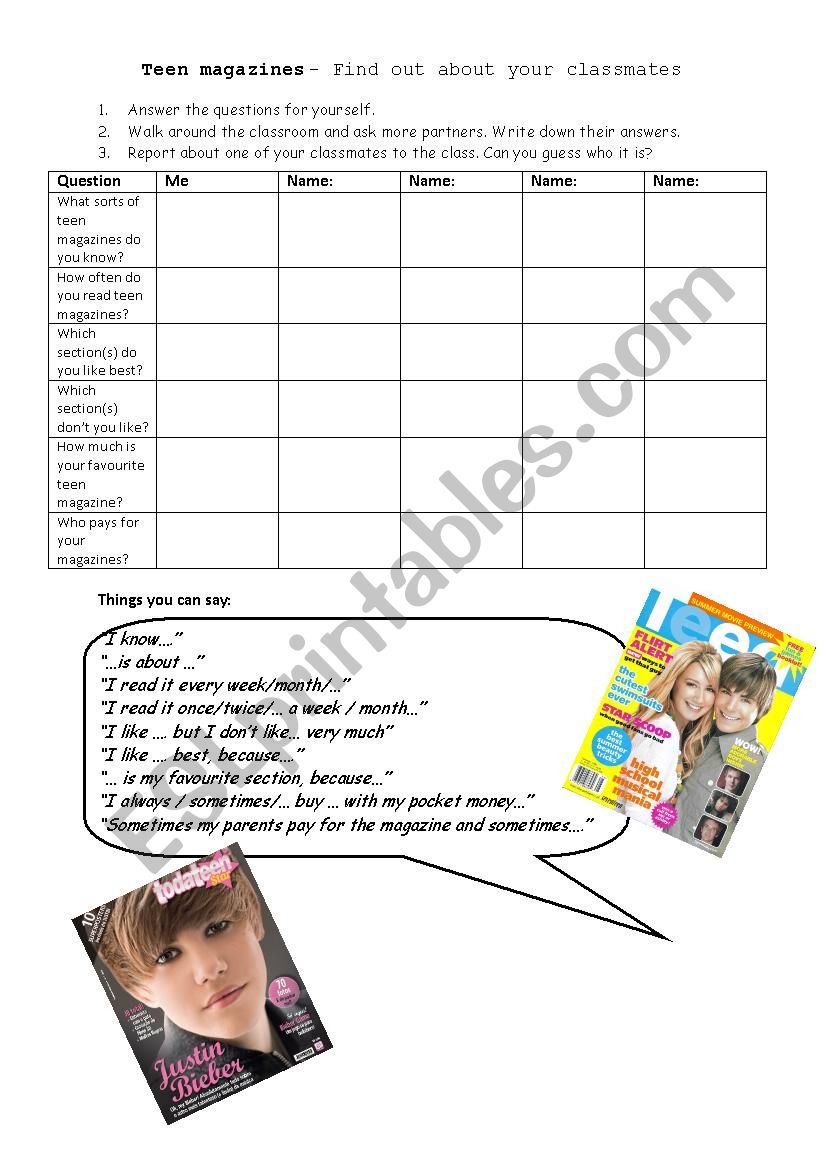 Teen magazines - questionnaire