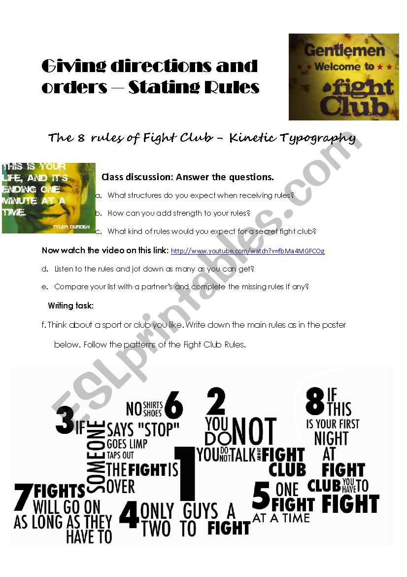 The Fight Club Rules worksheet