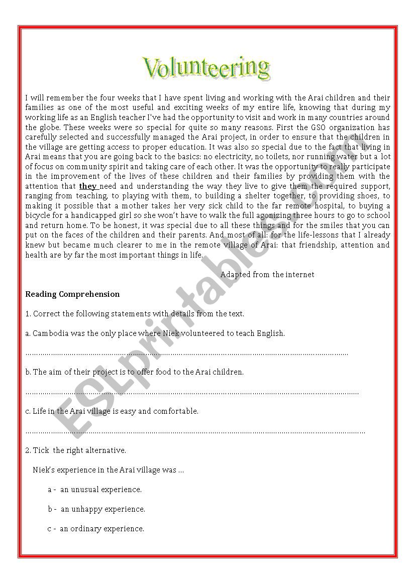 volunteering worksheet