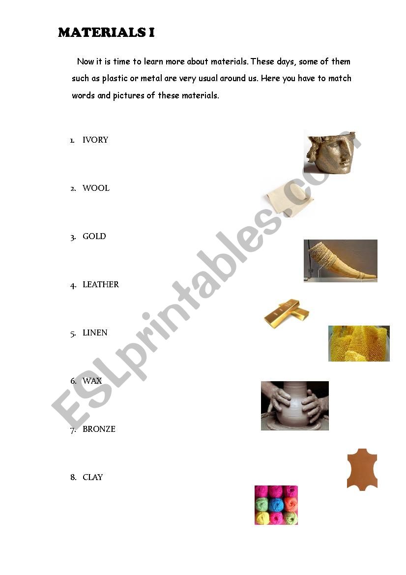 Ancient Materials I worksheet