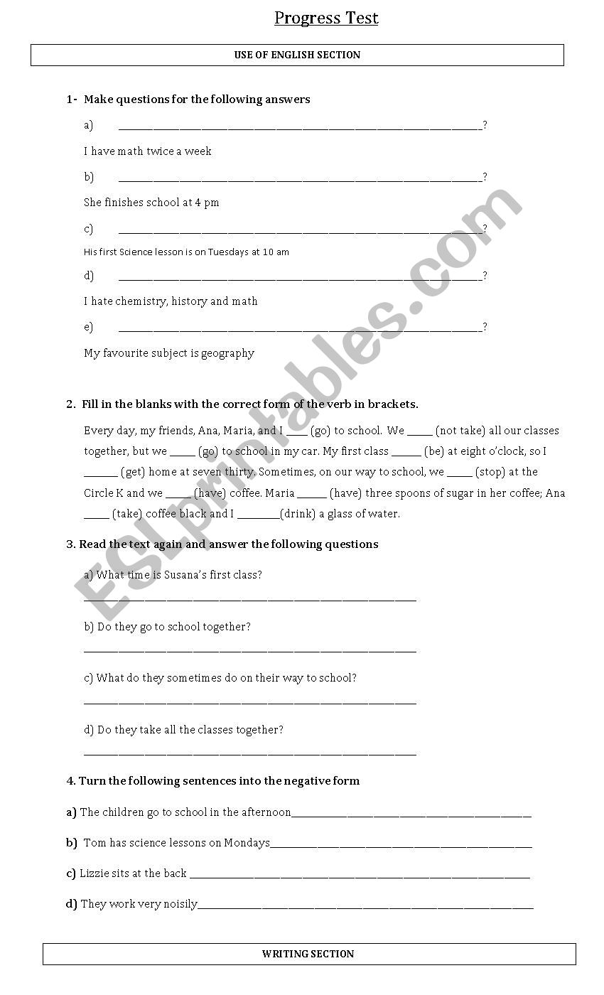 Simple present Test worksheet