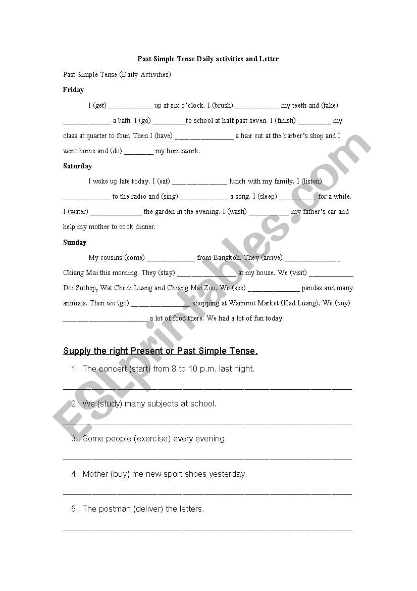 Past Simple Daily Activities worksheet
