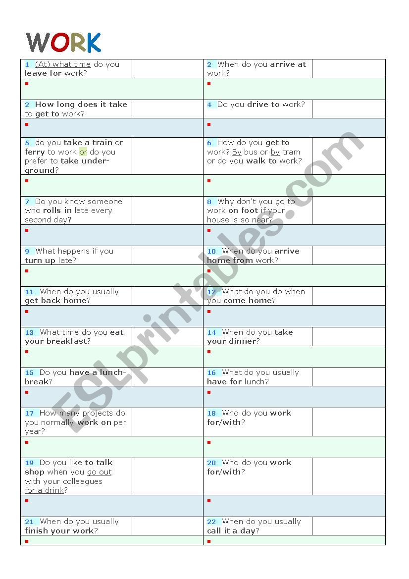 WORK - Typical Phrases  worksheet