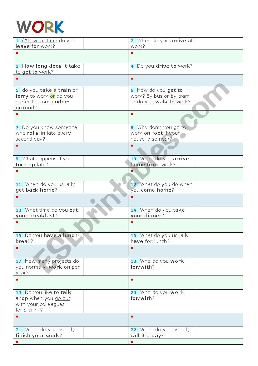 WORK - Typical Phrases  worksheet