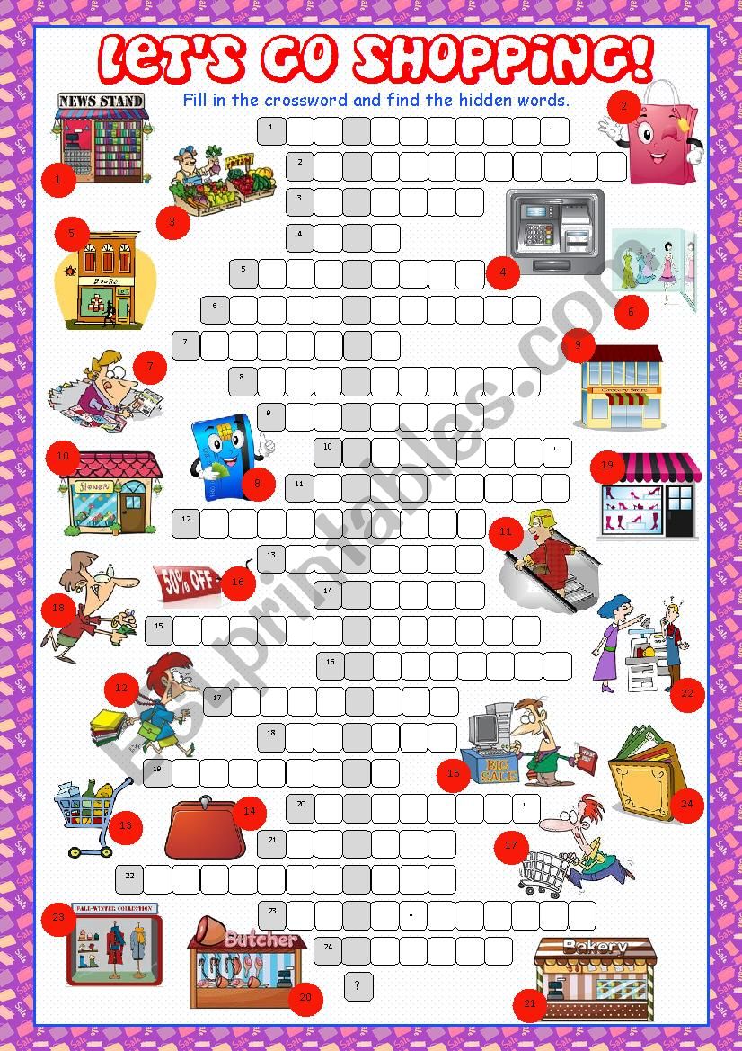 Shopping Crossword Puzzle worksheet