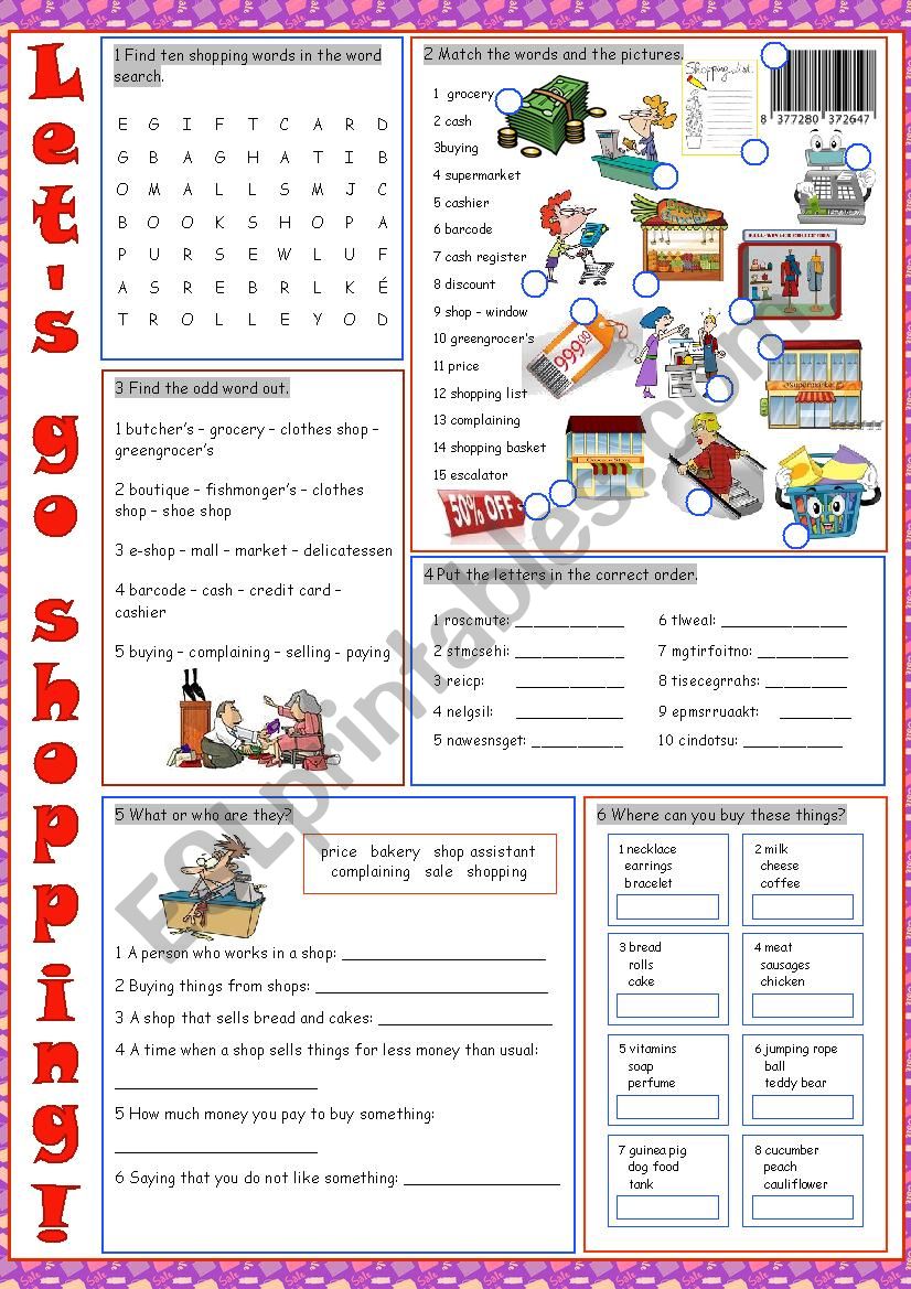 Shopping Vocabulary Exercises worksheet
