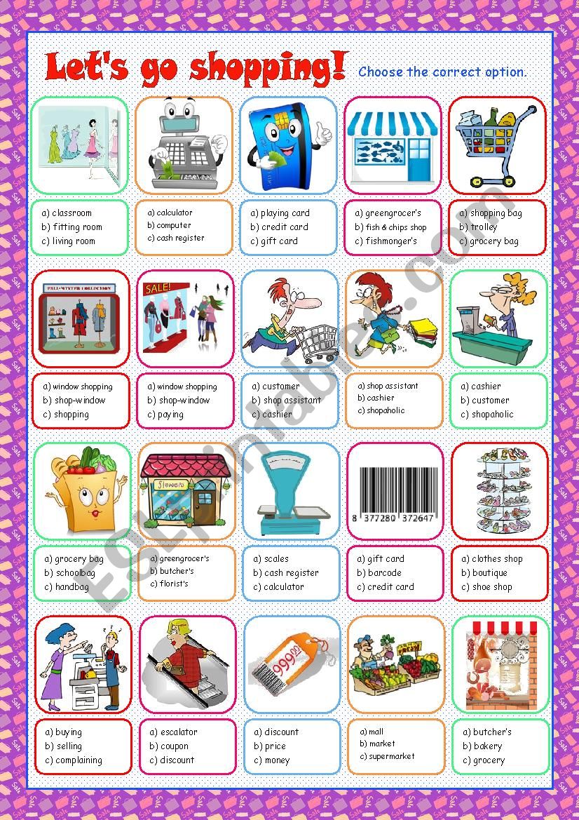 Shopping Multiple Choice worksheet