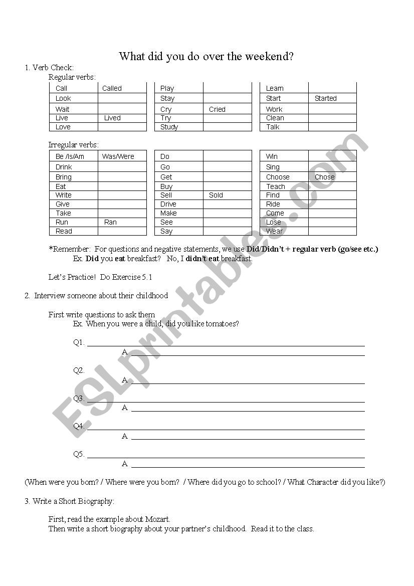 Past review worksheet