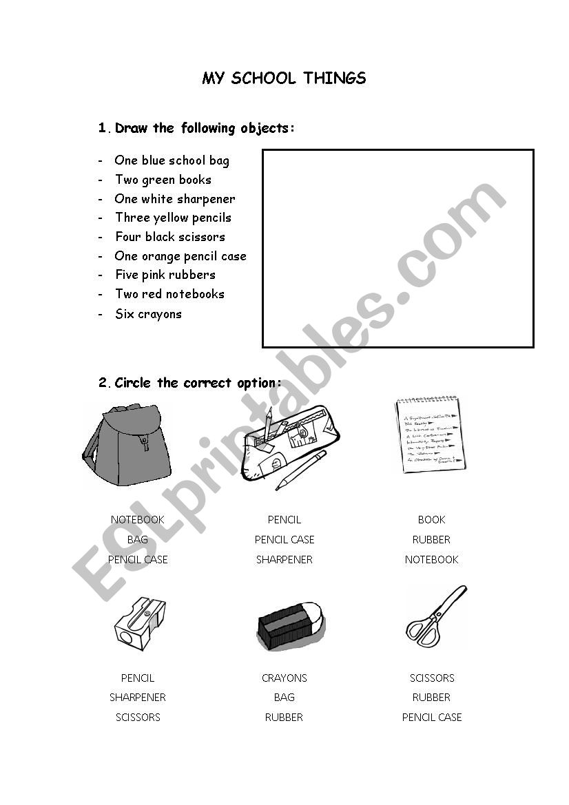 School objects worksheet