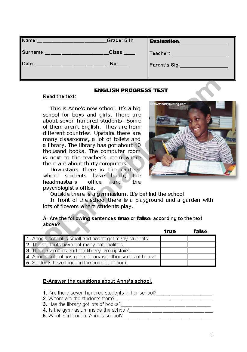 Progress Test worksheet