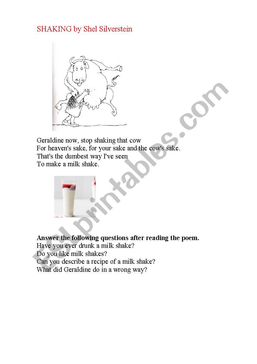 SHAKING (a poem) worksheet