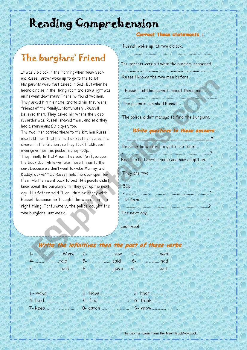 The burglarss friend worksheet