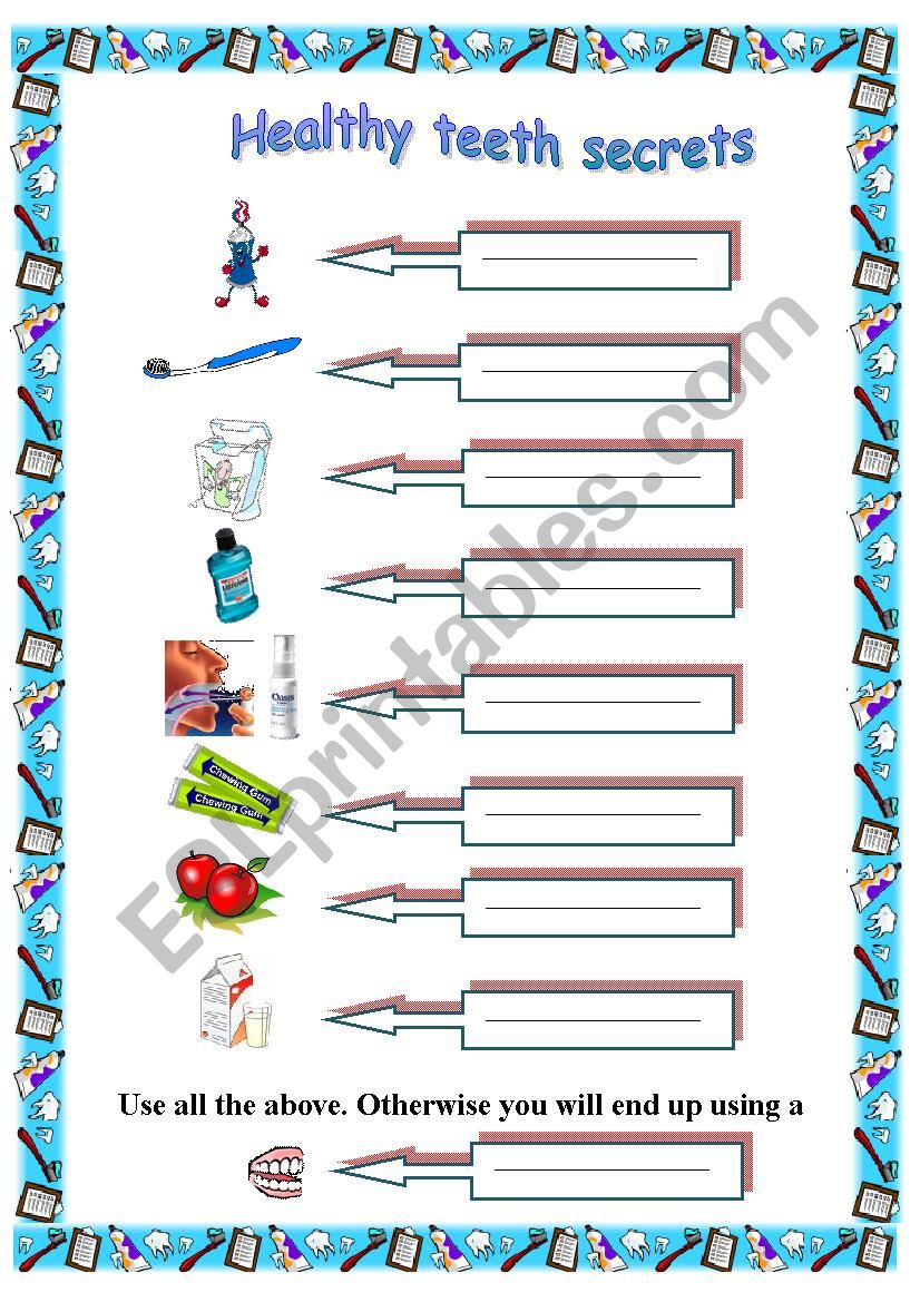 Healthy teeth secrets  worksheet