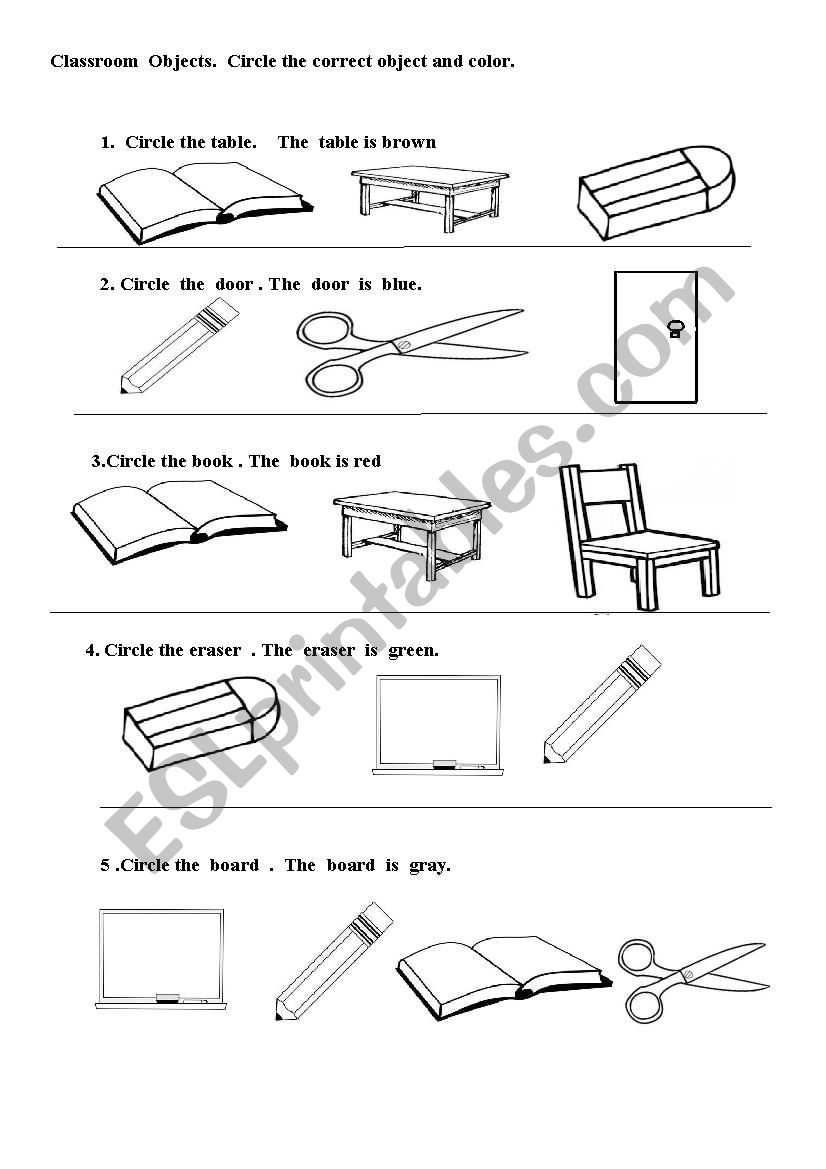 Classroom Objects Worksheet worksheet