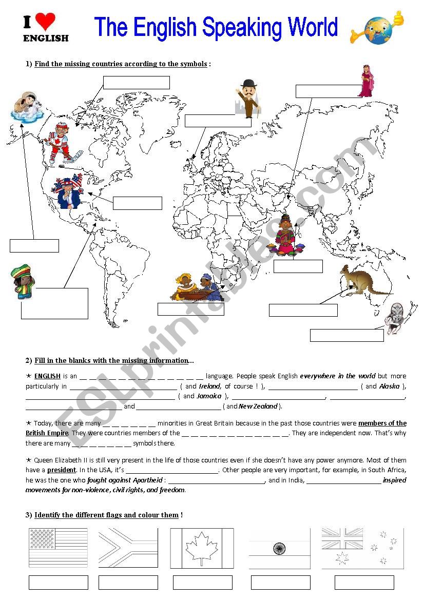 The English speaking world worksheet