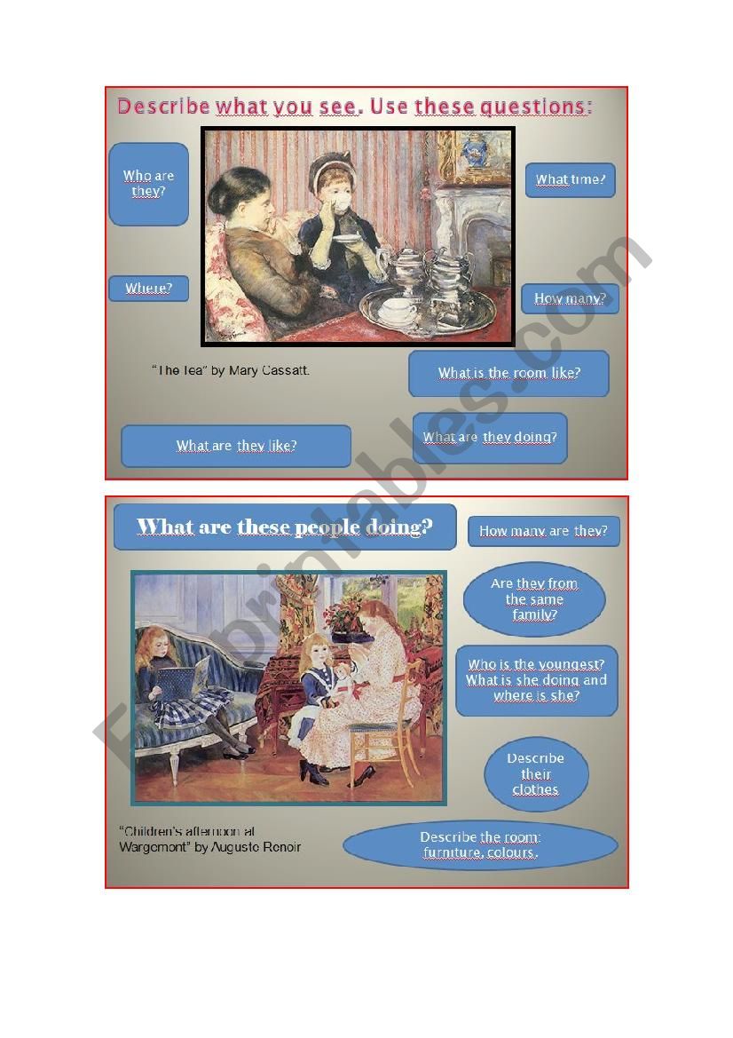 Impressionists paintings worksheet