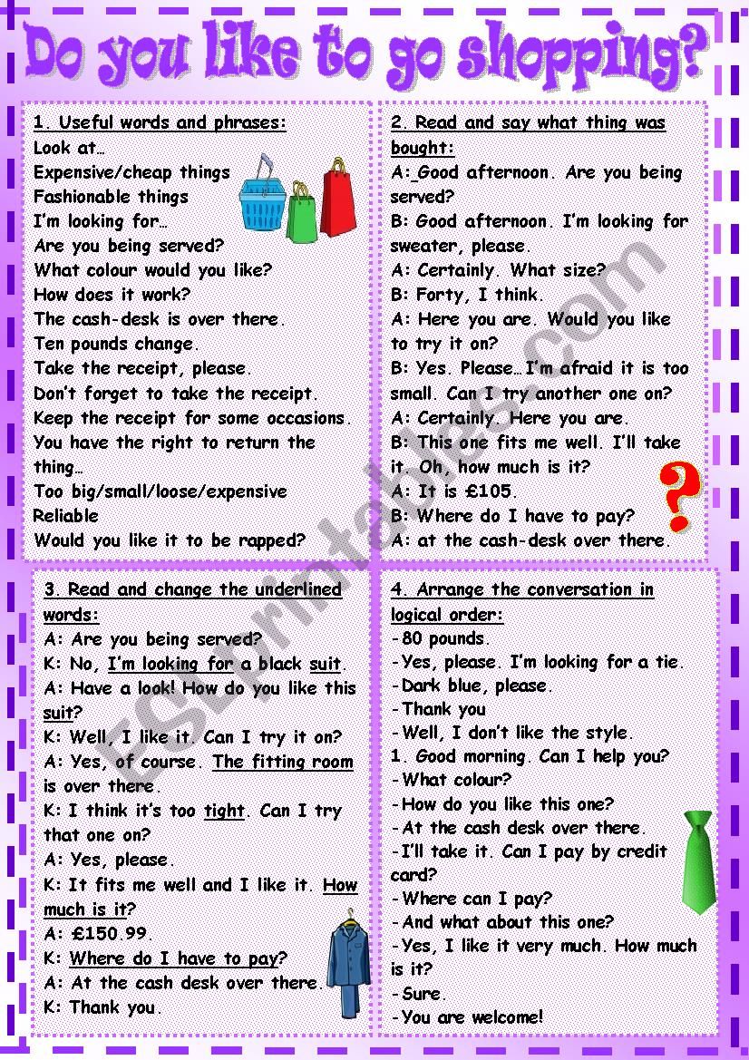 Do you like to go shopping? worksheet