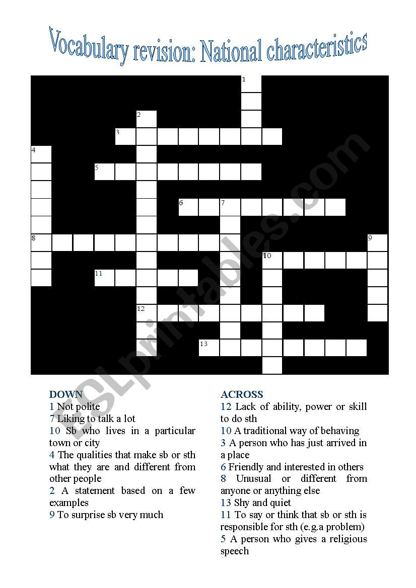 Vocabulary revision - National characteristics