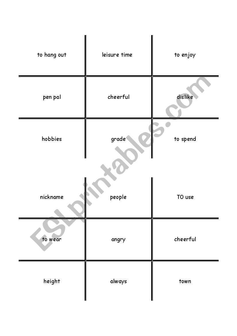 Tic Tac Toe game worksheet