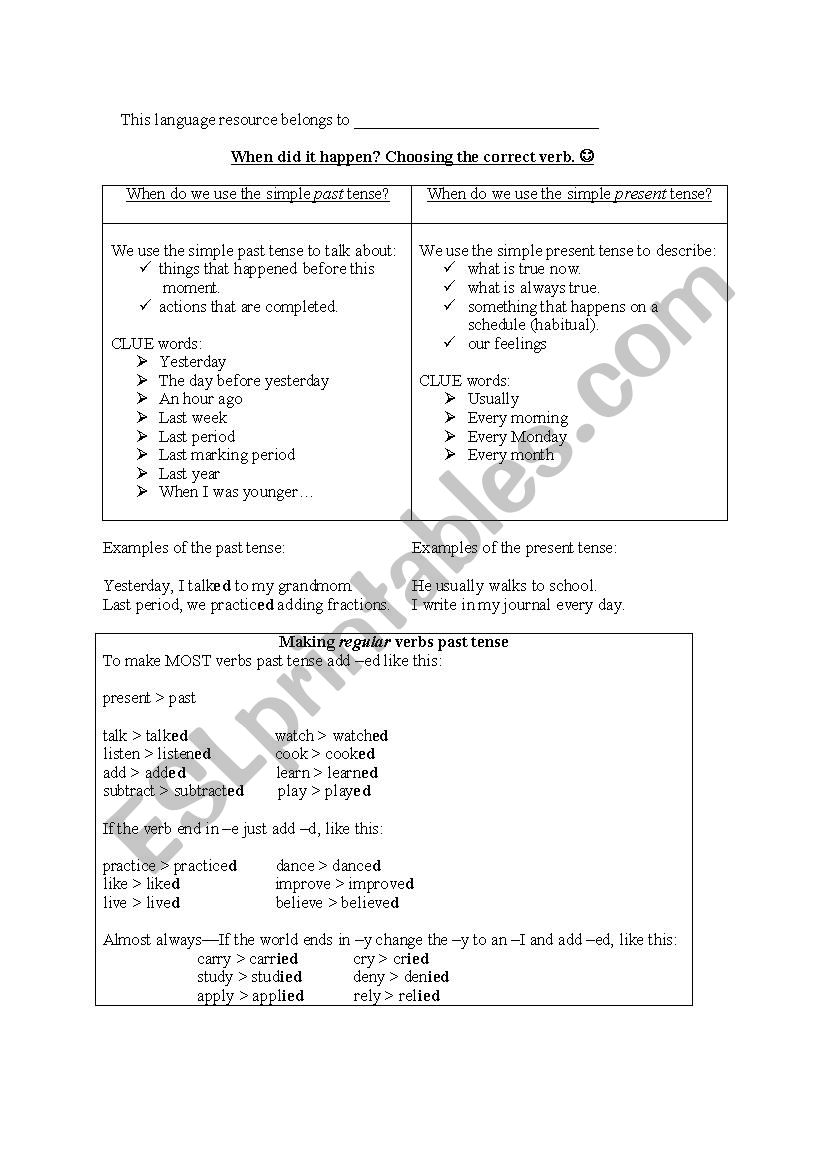 Choosing The Correct Tense Worksheet