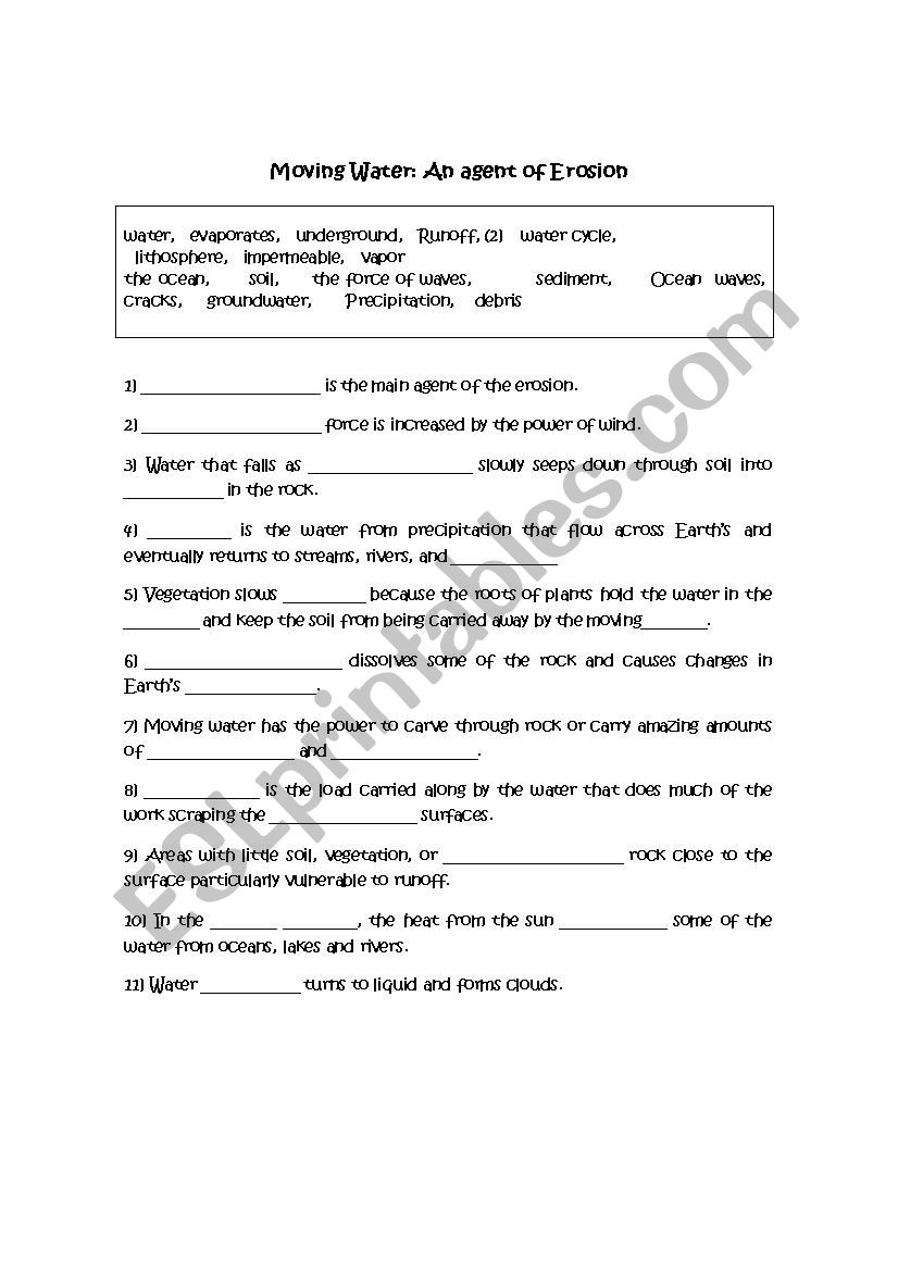 Erosion worksheet