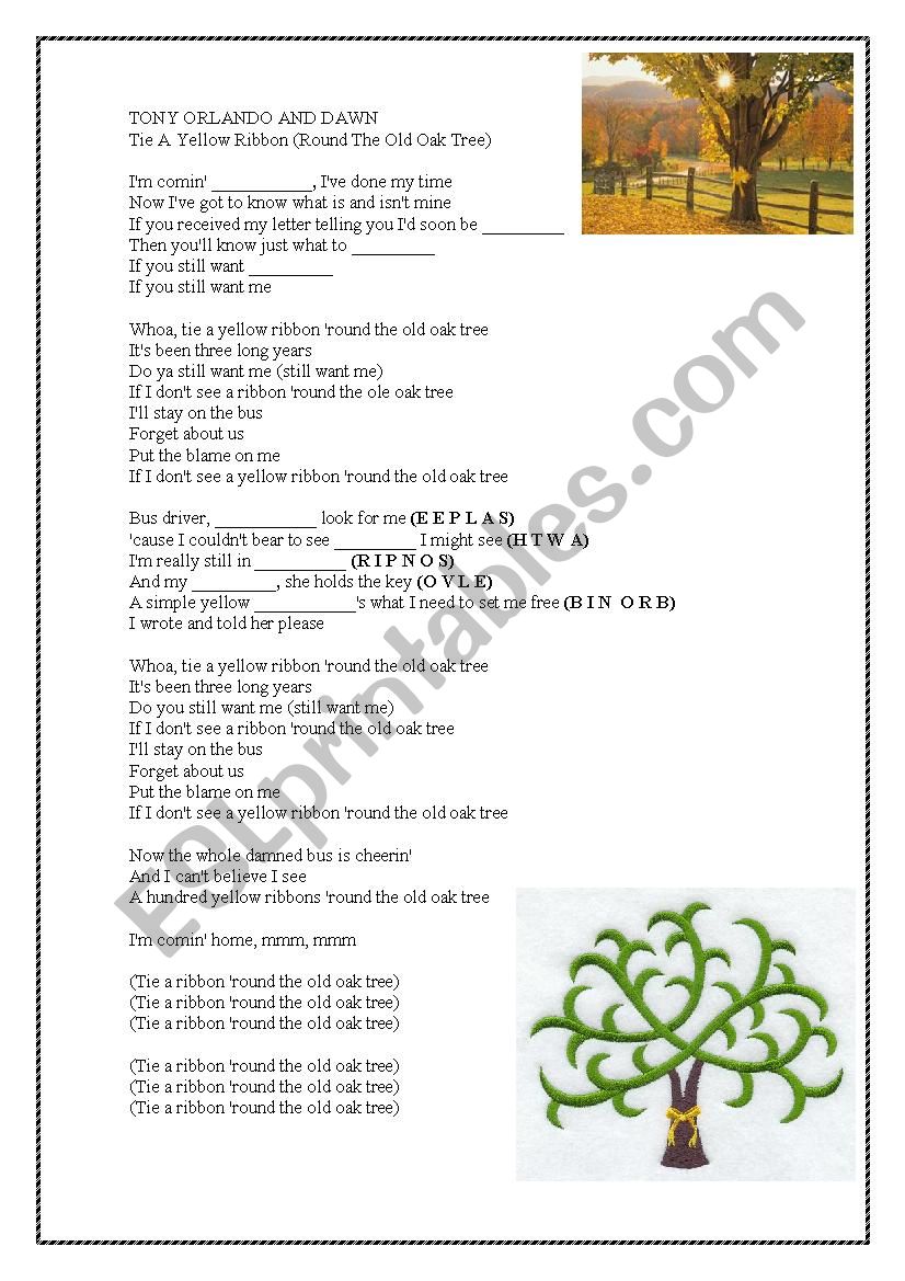 Tie a yellow ribbon worksheet