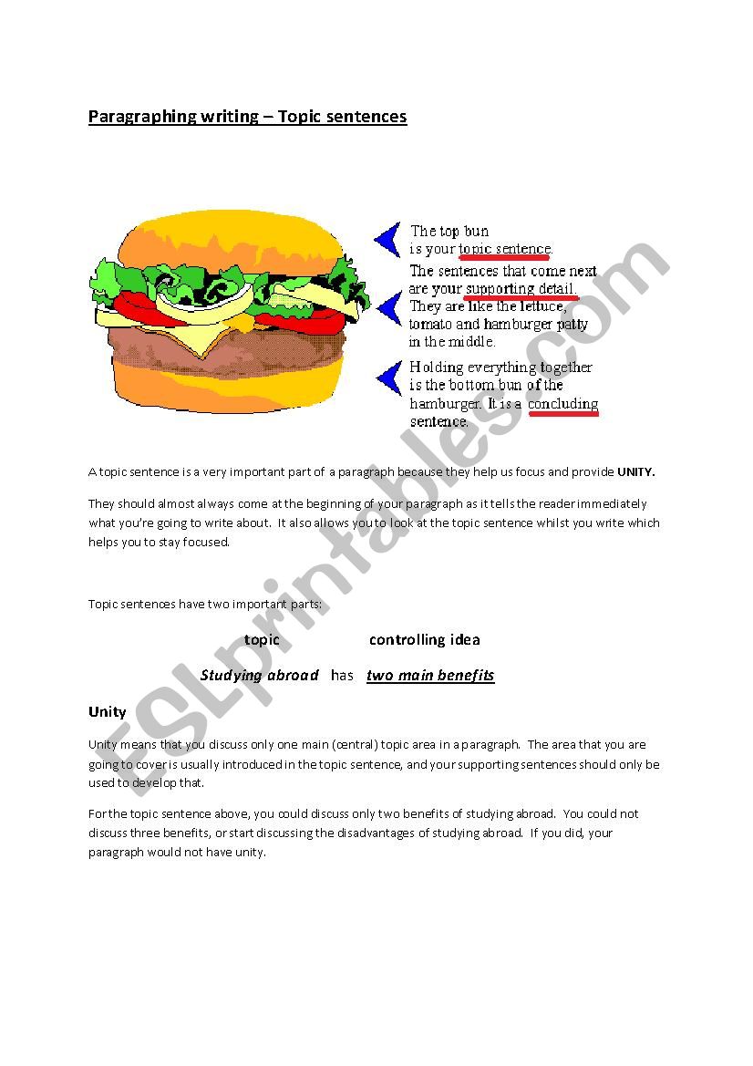 Topic sentences - Ielts worksheet