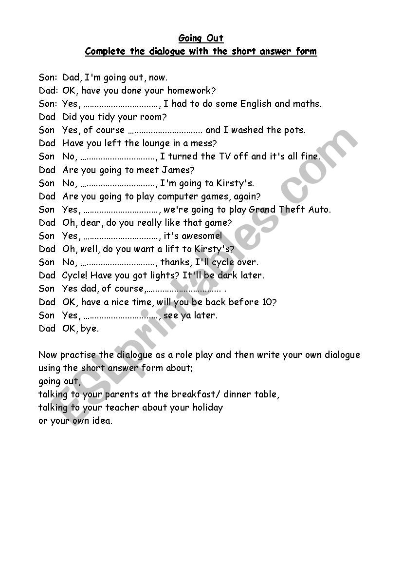 Short Answer and Auxiliary Verb Role Play
