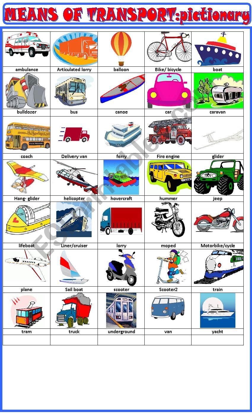 Means of transport pictionary worksheet