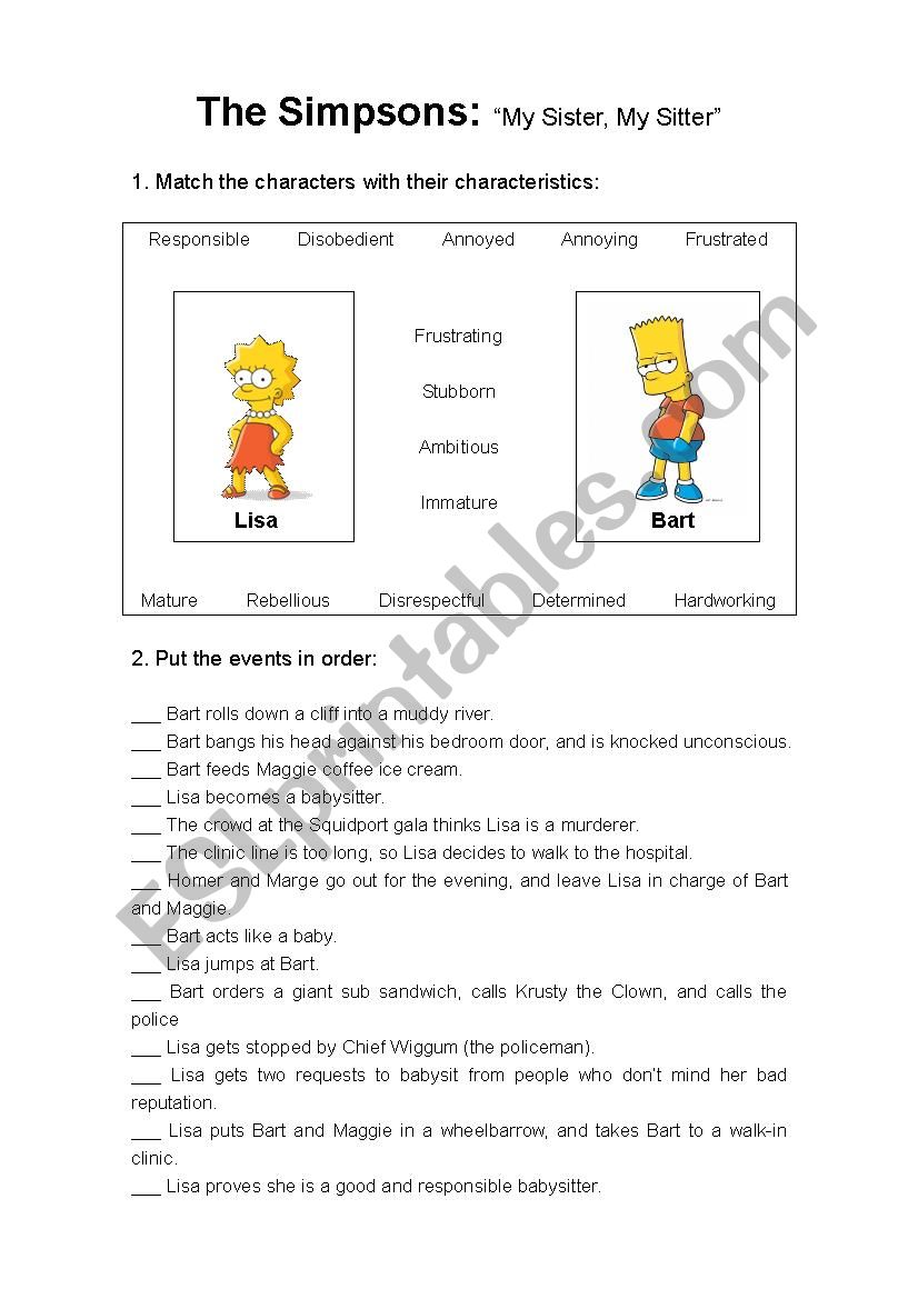 The Simpsons worksheet