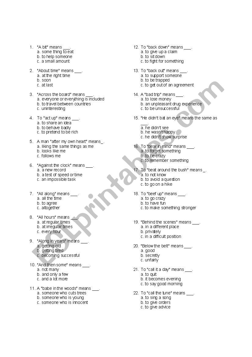 IDIOMS - TEST worksheet