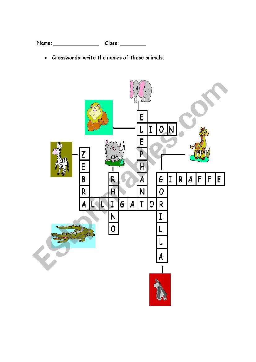 Crossword worksheet