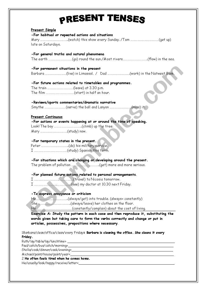 PRESENT TENSES worksheet