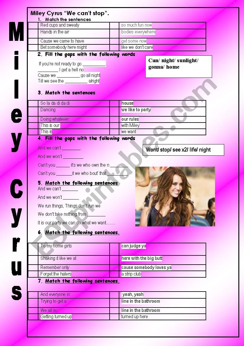 We can´t stop - ESL worksheet by Meyling