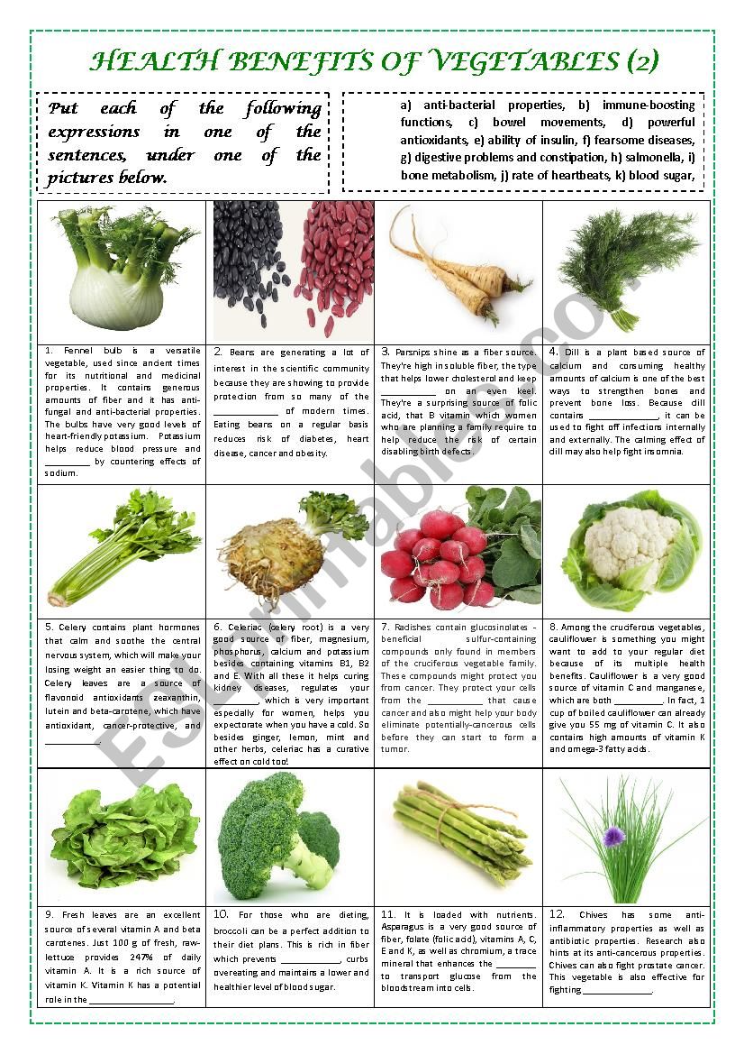 HEALTH BENEFITS OF VEGETABLES part 2 (plus key)